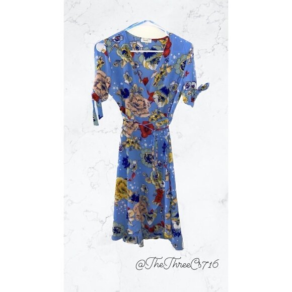 Love J women's Blue Floral Print Wrap Dress Size M midi - Picture 1 of 7